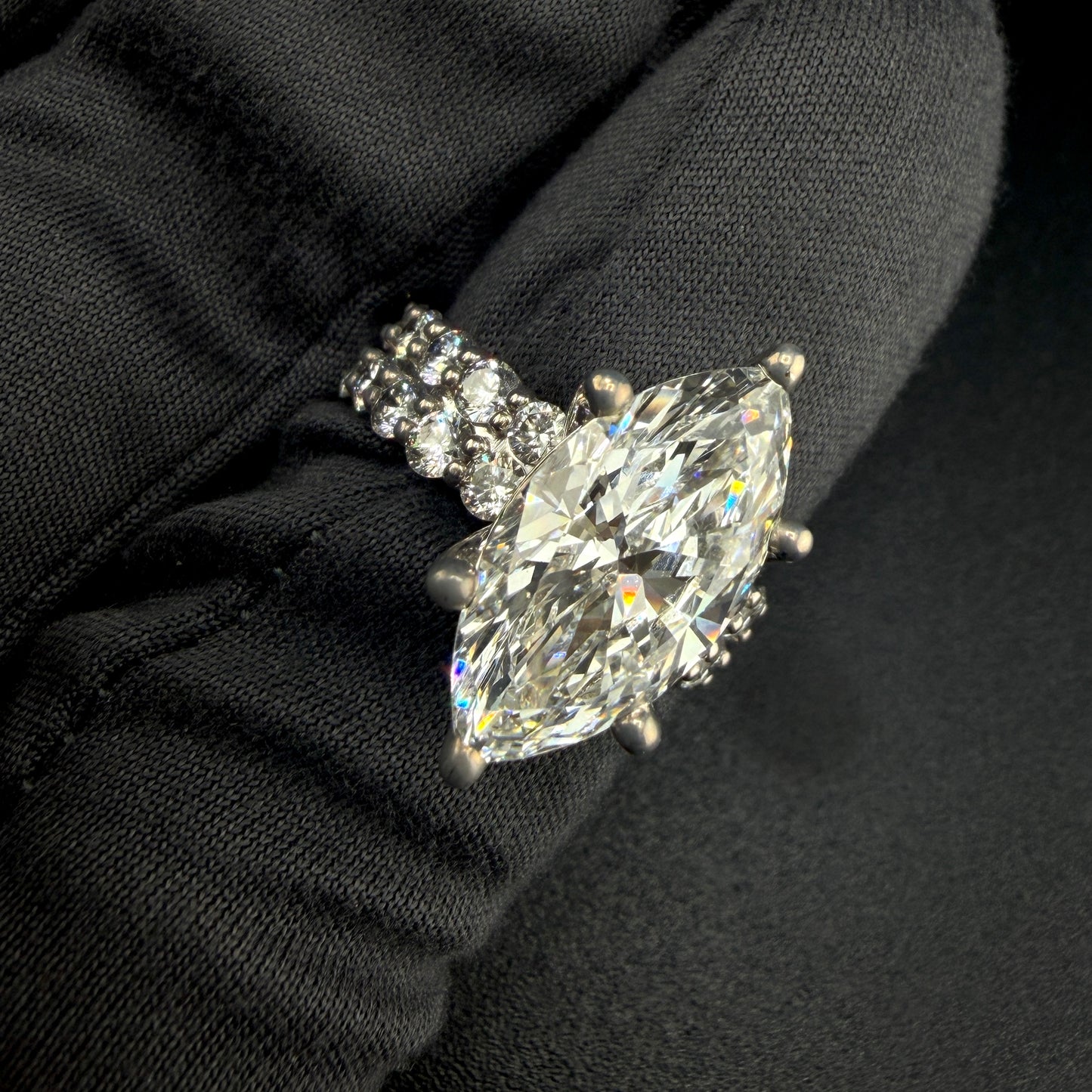14K White Gold 6.00 CTW Lab Diamond Marquise Engagement Ring – 4.00 CT Center Stone
