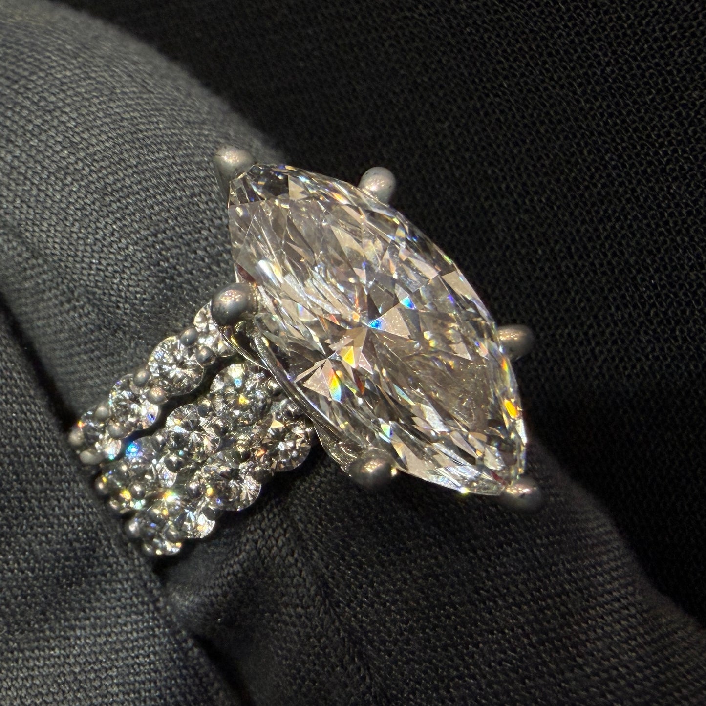 14K White Gold 6.00 CTW Lab Diamond Marquise Engagement Ring – 4.00 CT Center Stone