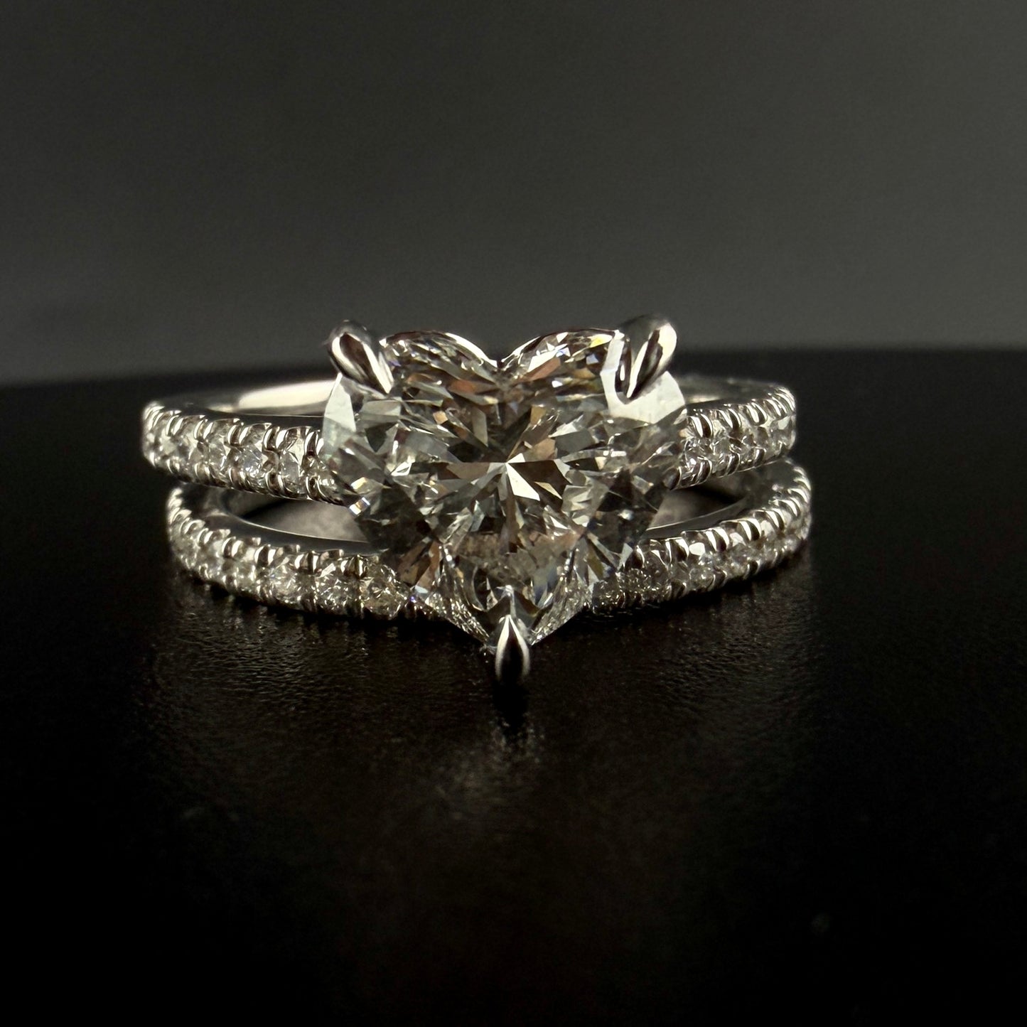 14K White Gold 2.0 CT Heart Cut Center Diamond Bridal Set, Matching Band Included, 2.5 CTW Total