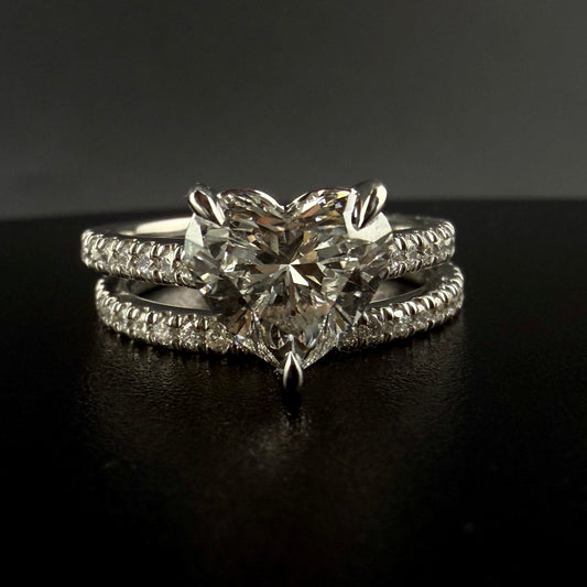 14K White Gold 2.0 CT Heart Cut Center Diamond Bridal Set, Matching Band Included, 2.5 CTW Total