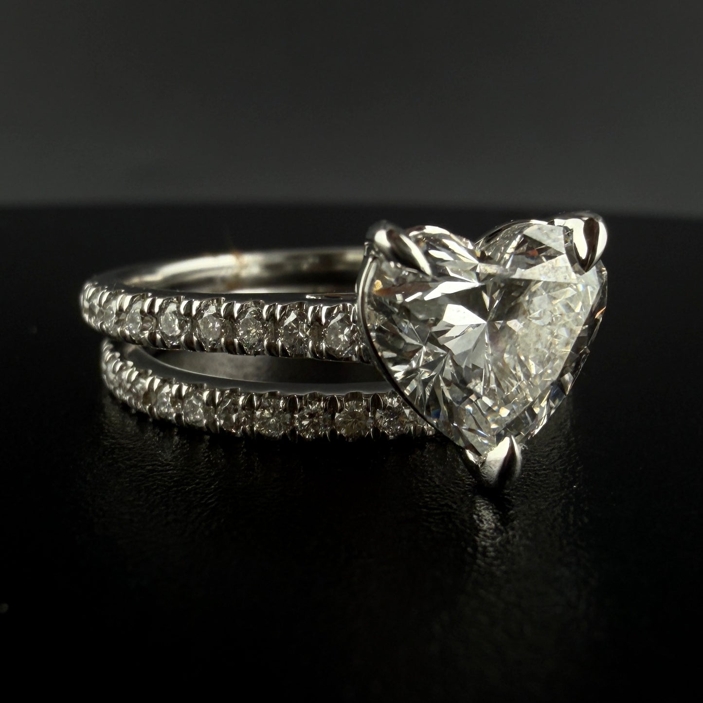 14K White Gold 2.0 CT Heart Cut Center Diamond Bridal Set, Matching Band Included, 2.5 CTW Total
