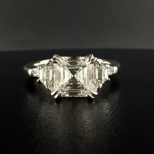 2.60 CTW Three-Stone Asscher Cut Lab-Grown Diamond Engagement Ring in 14K White Gold – 2.00 CT Center
