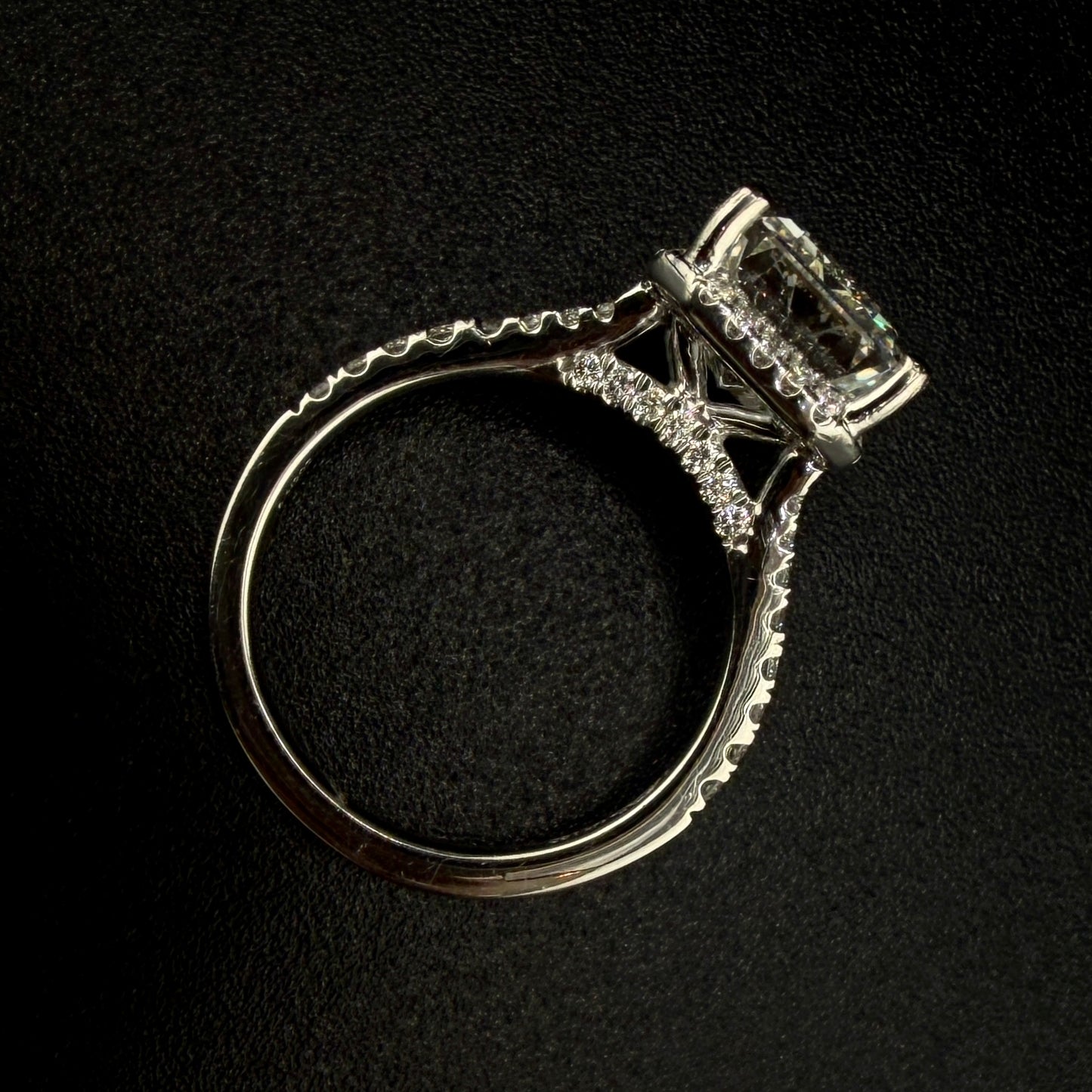 14K White Gold 6.60CTW Diamond Engagement Ring – 6.06CT Emerald Cut Center, Hidden Halo & Diamond Bridge
