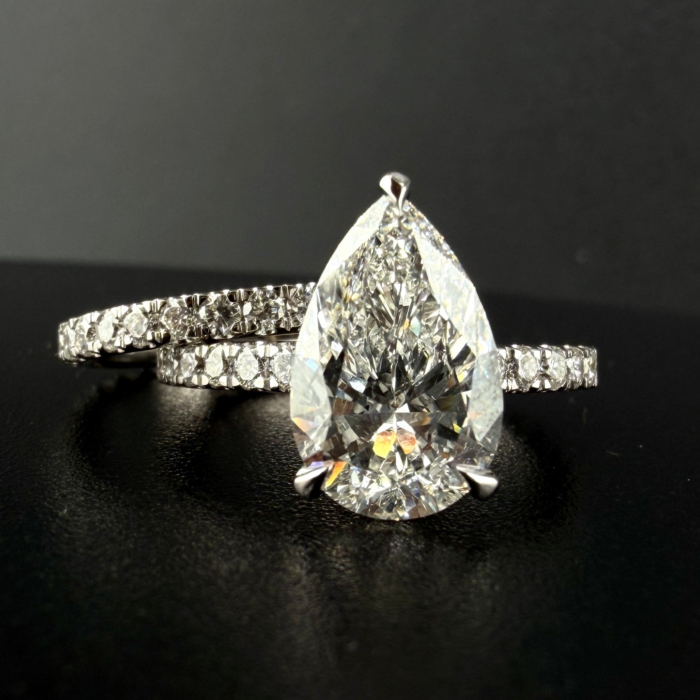 14K WG 4.34 CTW Pear Diamond Engagement Ring - 3.10 Ct Center, F/VS1