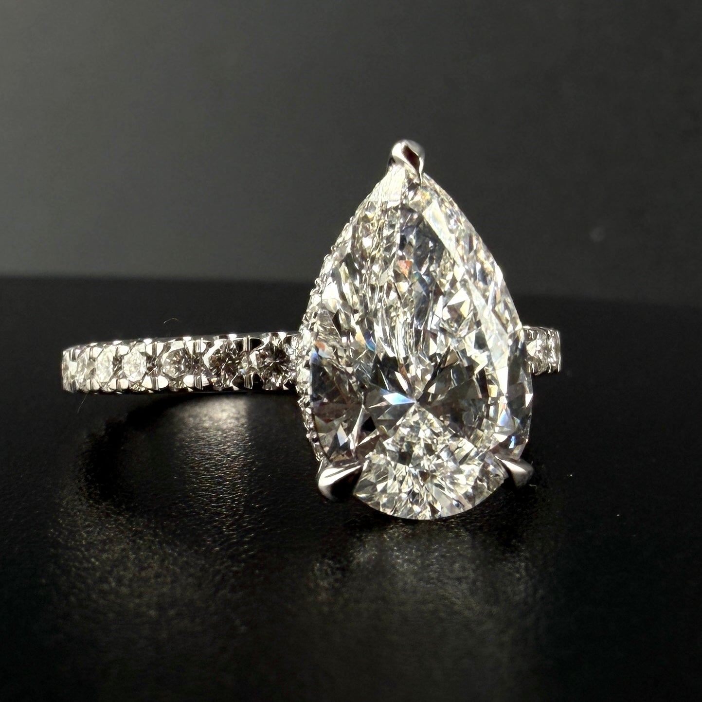 14K WG 4.34 CTW Pear Diamond Engagement Ring - 3.10 Ct Center, F/VS1