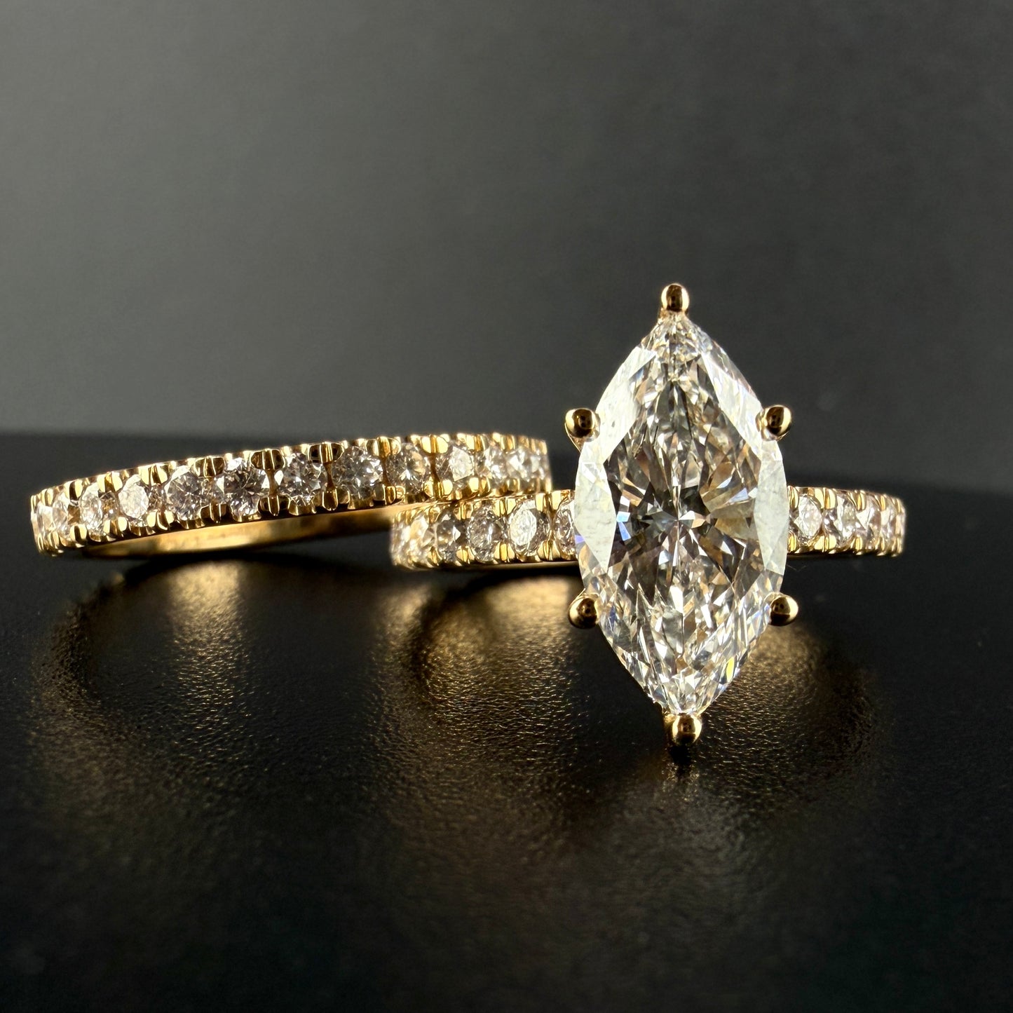14K Yellow Gold 3.29 CTW Marquise  Lab Grown Diamond Bridal Set – 2.01 Ct Center/ F/ VS1
