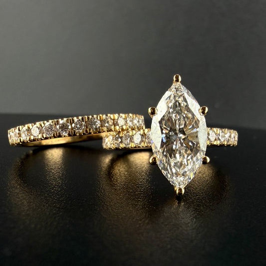 14K Yellow Gold 3.29 CTW Marquise  Lab Grown Diamond Bridal Set – 2.01 Ct Center/ F/ VS1