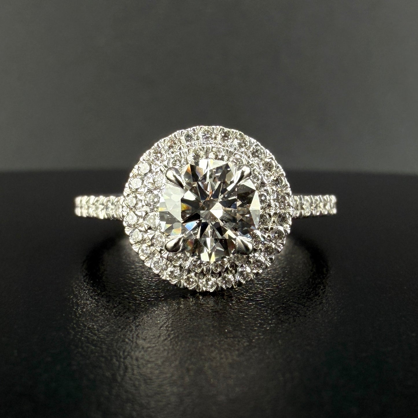 14K White Gold Round Diamond Double Halo Engagement Ring – 1.15 Ct Center