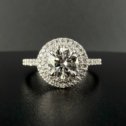 14K White Gold Round Diamond Double Halo Engagement Ring – 1.15 Ct Center