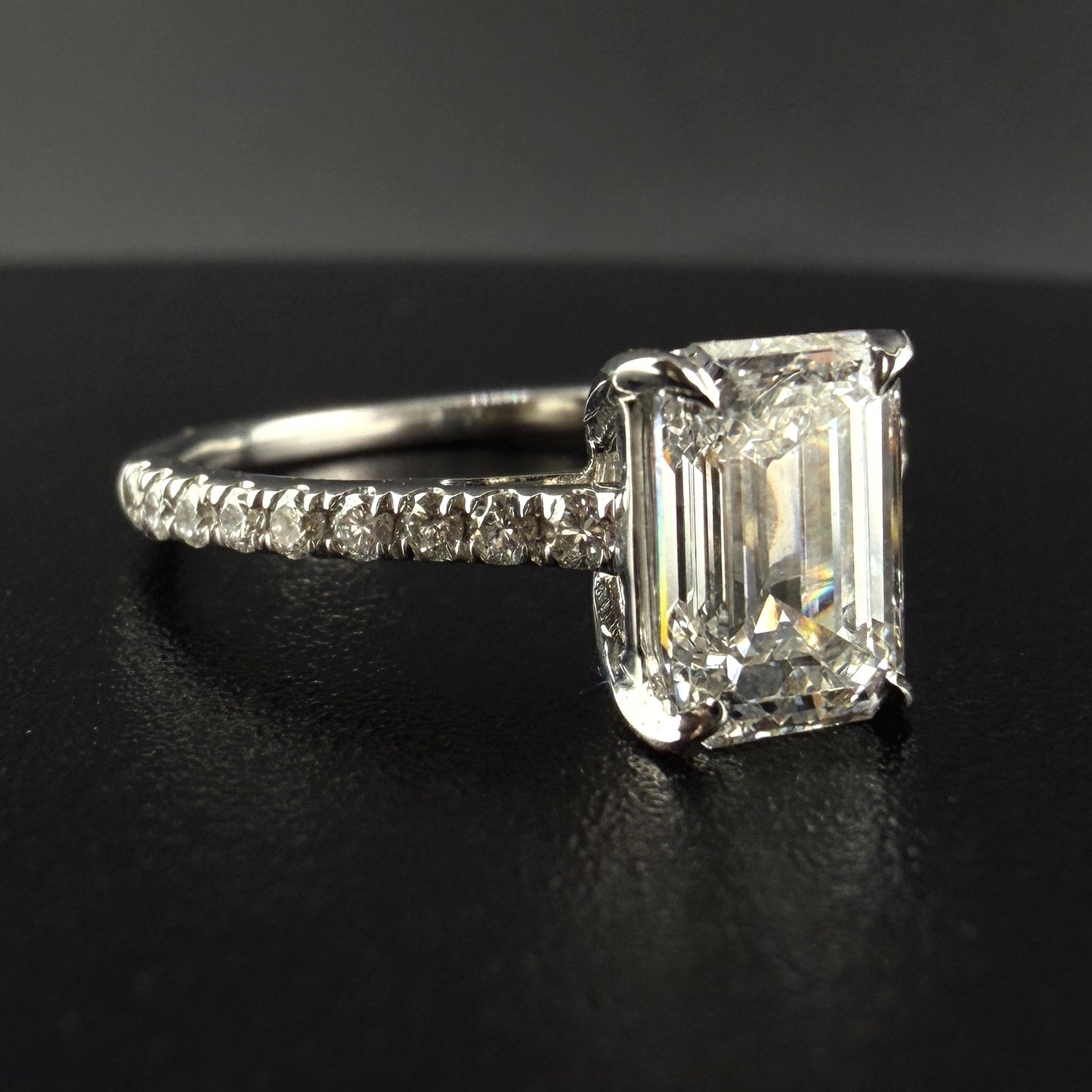 14K White Gold 1.75 CTW Emerald Cut Diamond Engagement Ring – 1.50 Ct Center F/ vs1