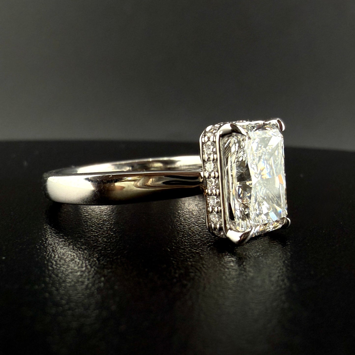 14K White Gold 2.25 CTW Radiant Diamond Engagement Ring – 2.10 Ct Center F/VS1 Lab Grown, Hidden Halo