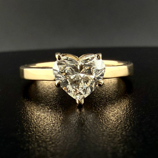 14K Yellow Gold Heart Diamond Engagement Ring – 1.11 Ct Center F/VS1 Lab Grown