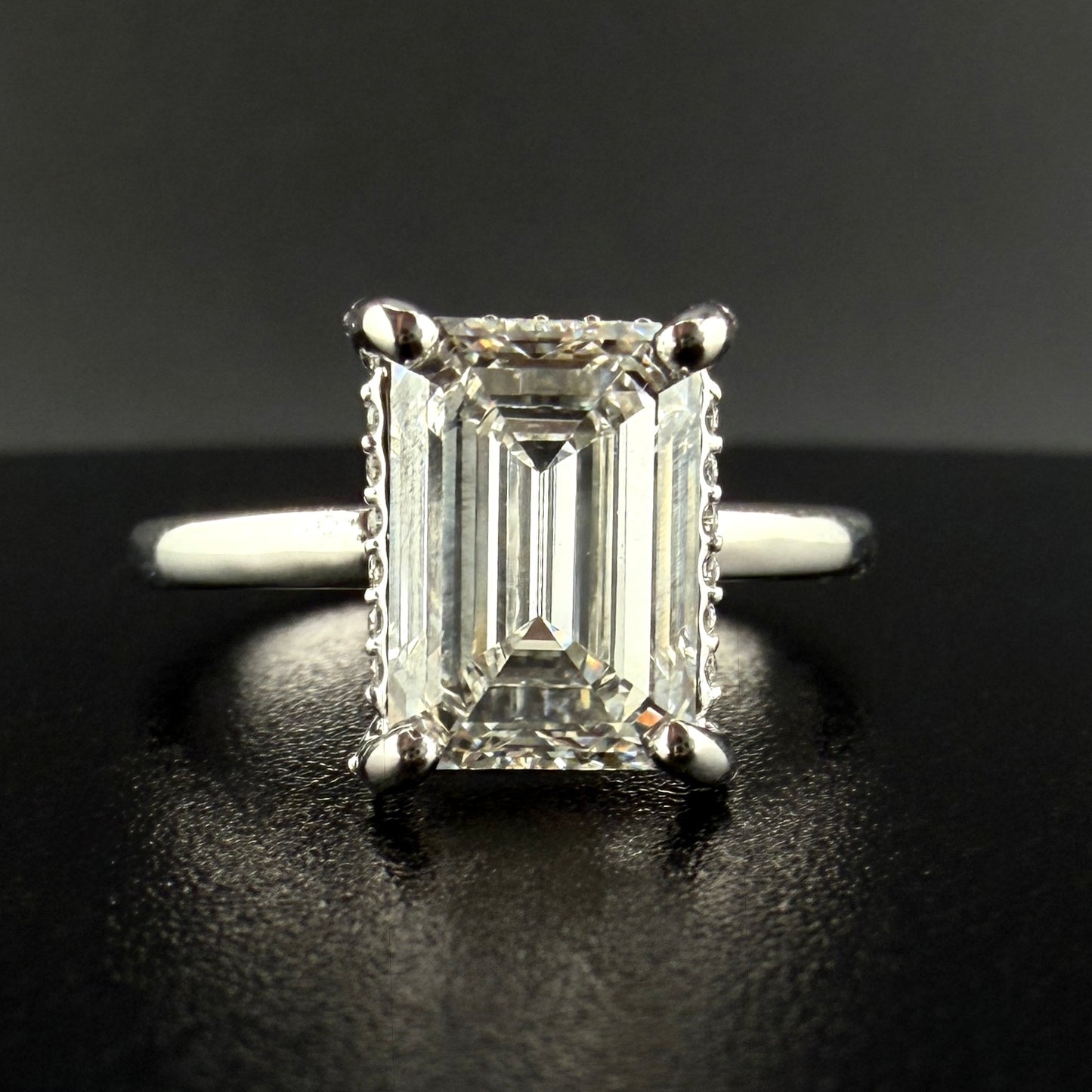 14K White Gold Emerald Cut Diamond Engagement Ring – 3.04 Ct Center G Color VVS2 Lab Grown