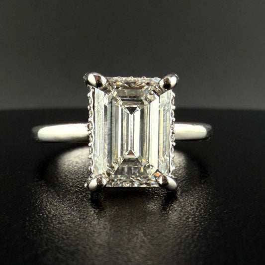 14K White Gold Emerald Cut Diamond Engagement Ring – 3.04 Ct Center G Color VVS2 Lab Grown