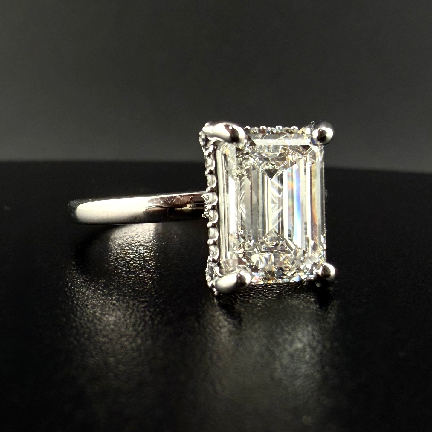 14K White Gold Emerald Cut Diamond Engagement Ring – 3.04 Ct Center G Color VVS2 Lab Grown