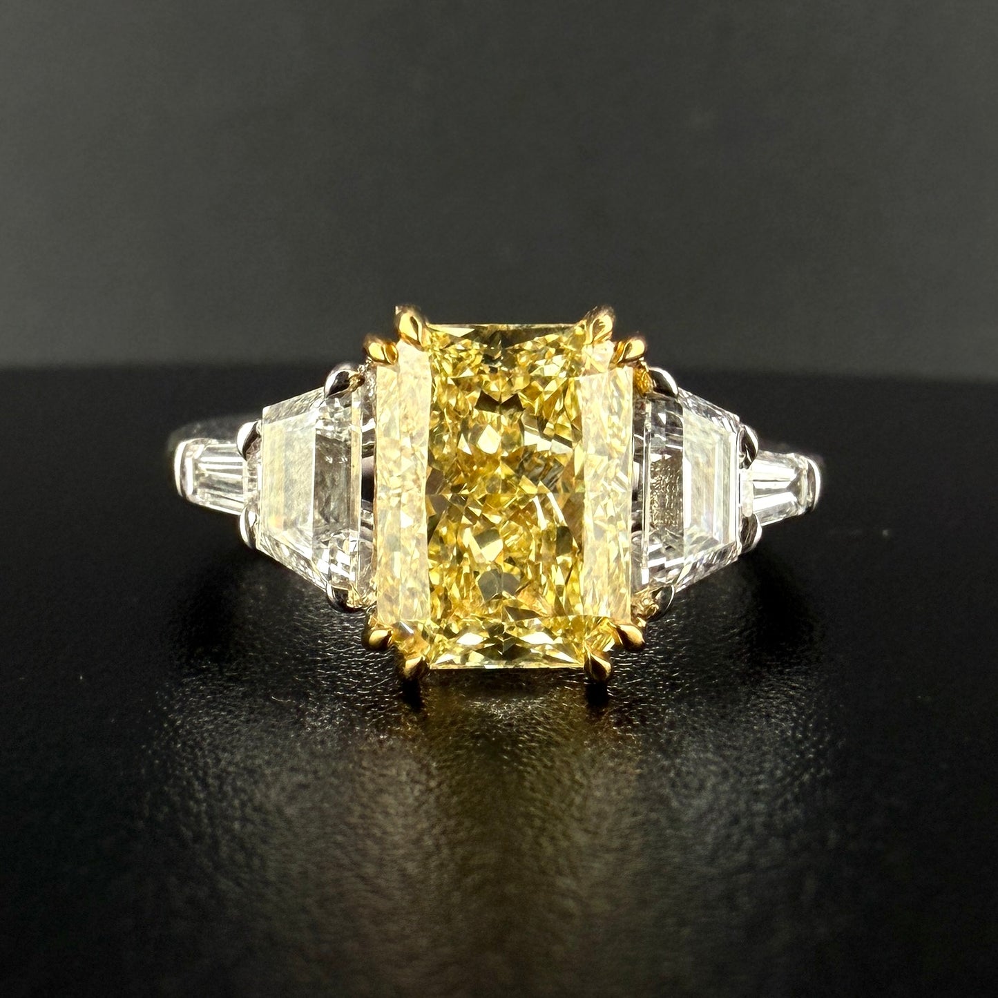 1.5 carats yellow radiant center 2.66 carats diamonds 14k gold Engagement Ring