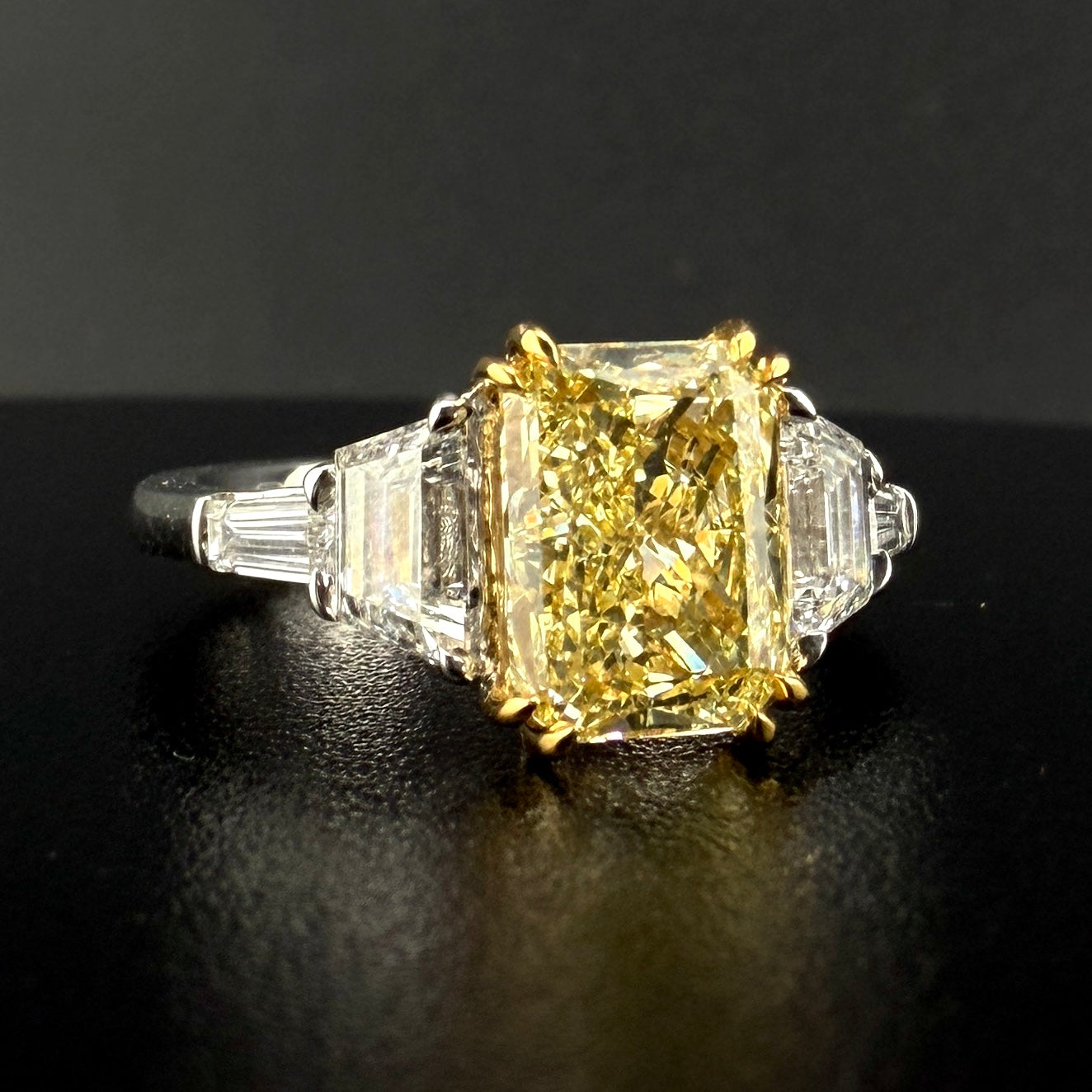 1.5 carats yellow radiant center 2.66 carats diamonds 14k gold Engagement Ring