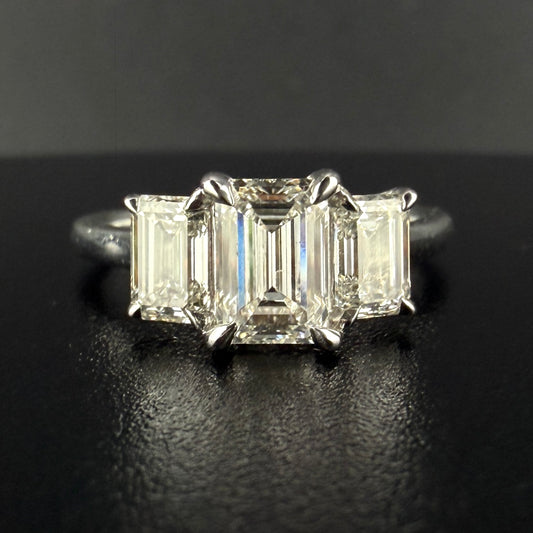 14K White Gold 2.00 CTW Three Stone Emerald cut Ring – Timeless Luxury