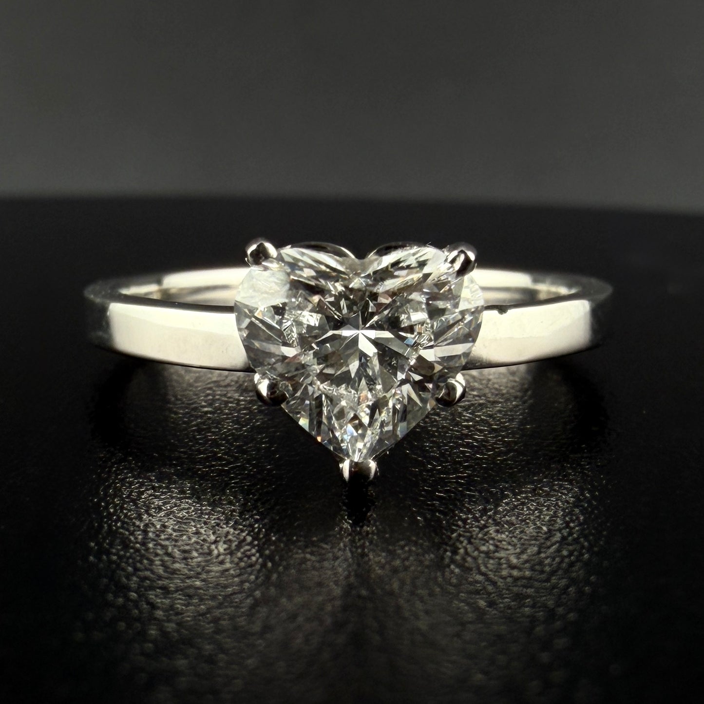 14K White Gold Heart Diamond Solitaire Engagement Ring – 1.00 Ct Center