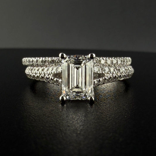 14K White Gold 1.40 CTW Emerald Cut Diamond Bridal Set – 1.00 Ct Center Lab Grown