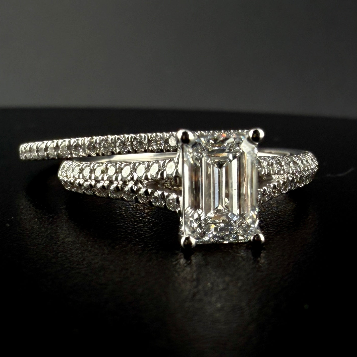 14K White Gold 1.40 CTW Emerald Cut Diamond Bridal Set – 1.00 Ct Center Lab Grown