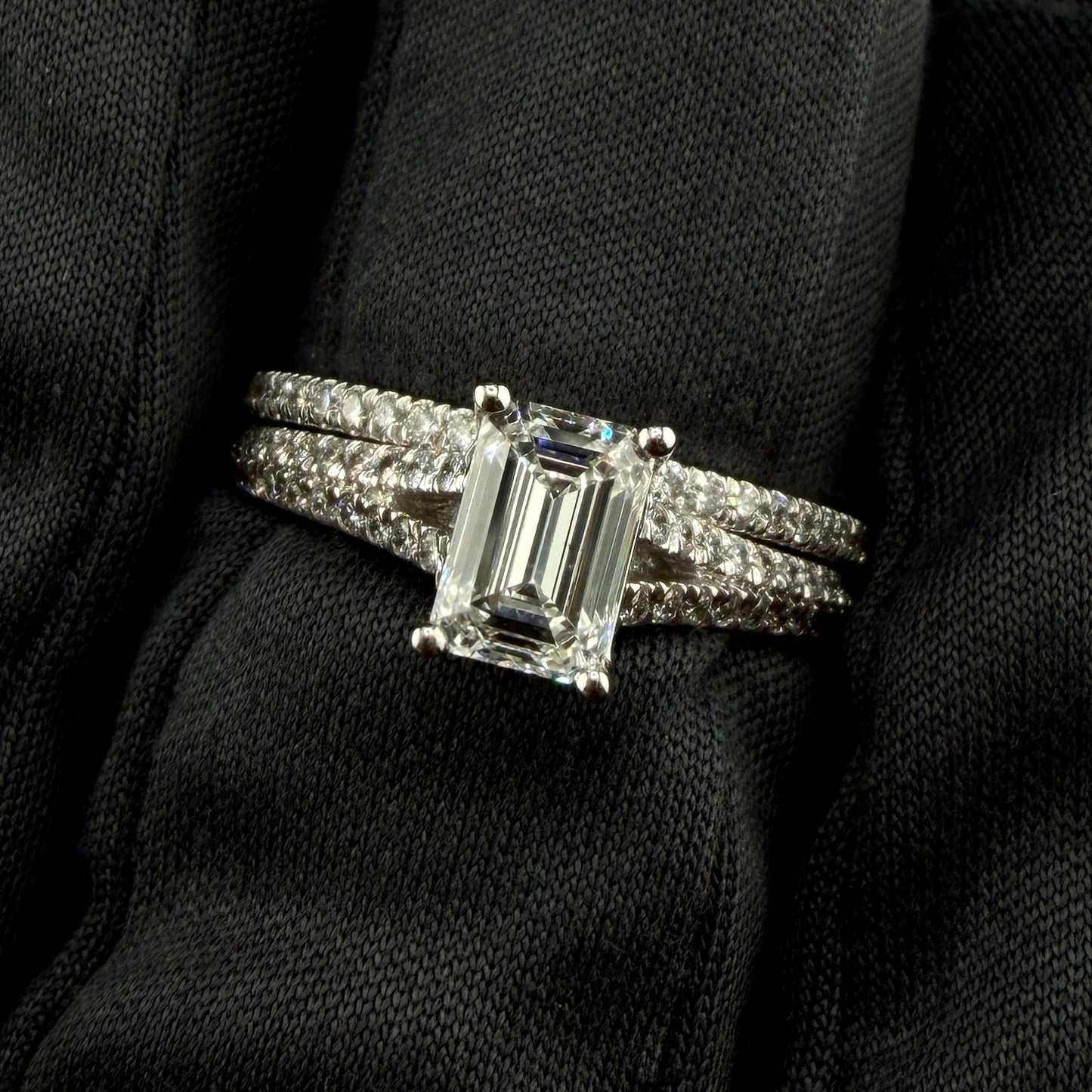 14K White Gold 1.40 CTW Emerald Cut Diamond Bridal Set – 1.00 Ct Center Lab Grown