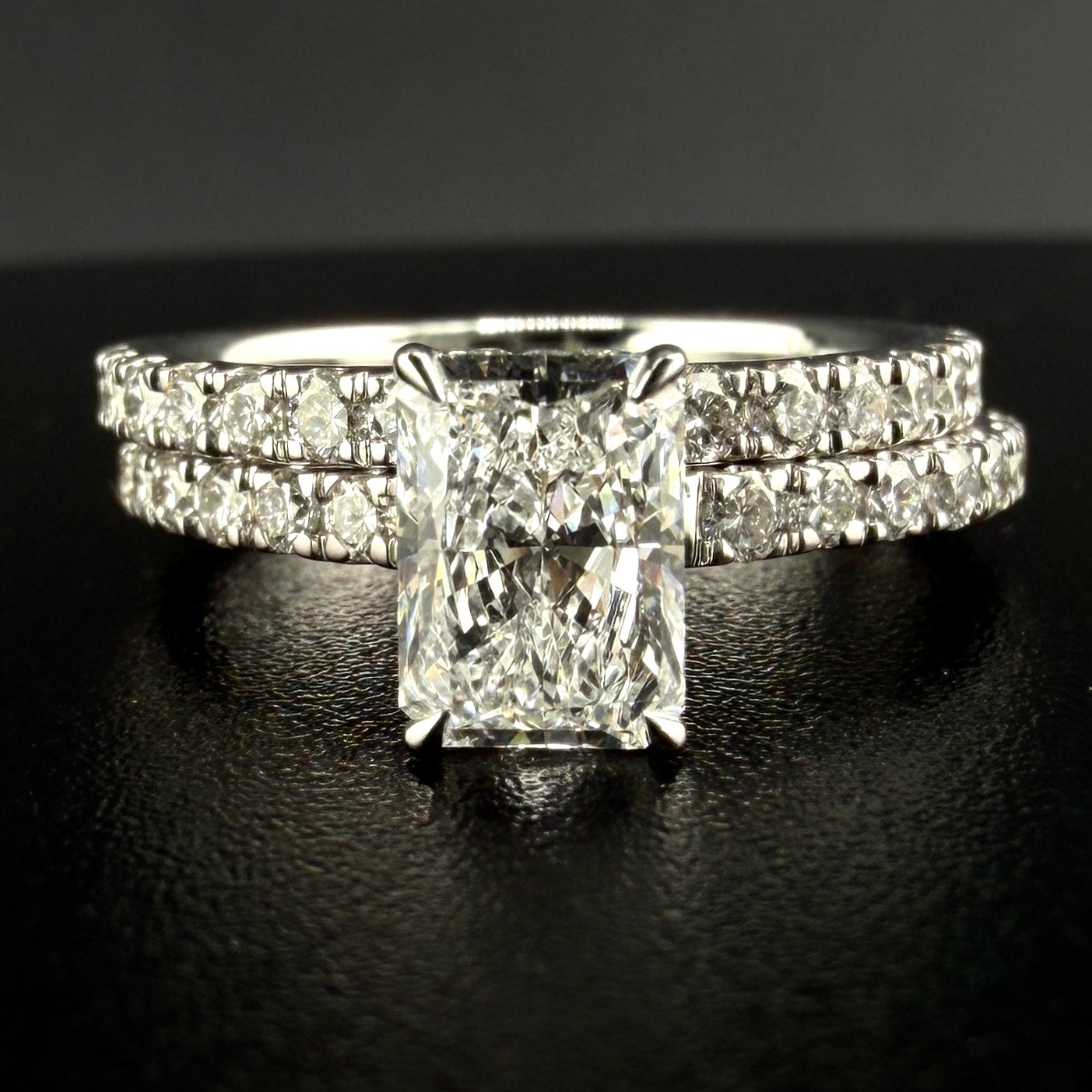 14K White Gold 1.88 CTW Radiant Diamond Bridal Set – 1.05 Ct Center E/VS1 Lab Grown, Hidden Halo