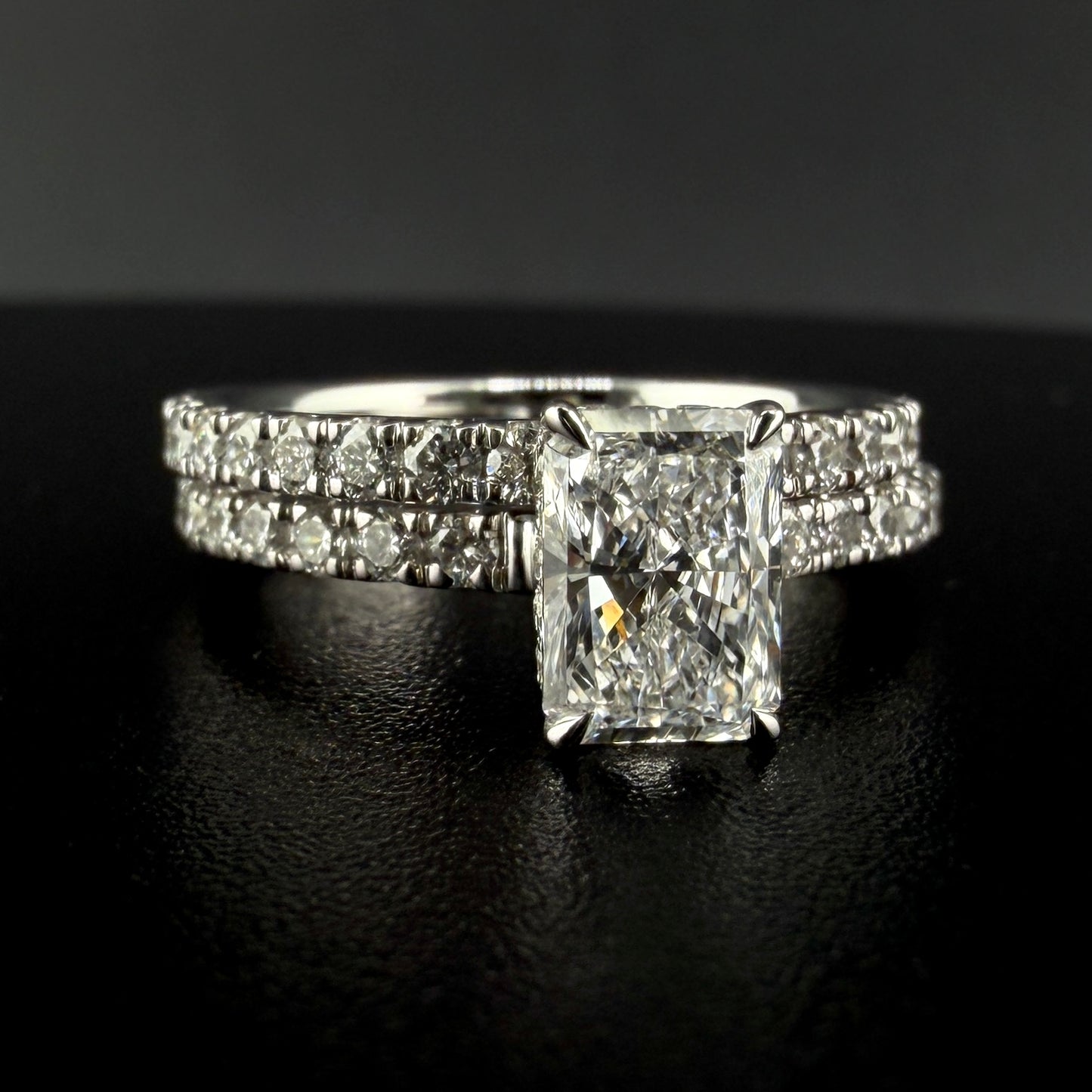 14K White Gold 1.88 CTW Radiant Diamond Bridal Set – 1.05 Ct Center E/VS1 Lab Grown, Hidden Halo