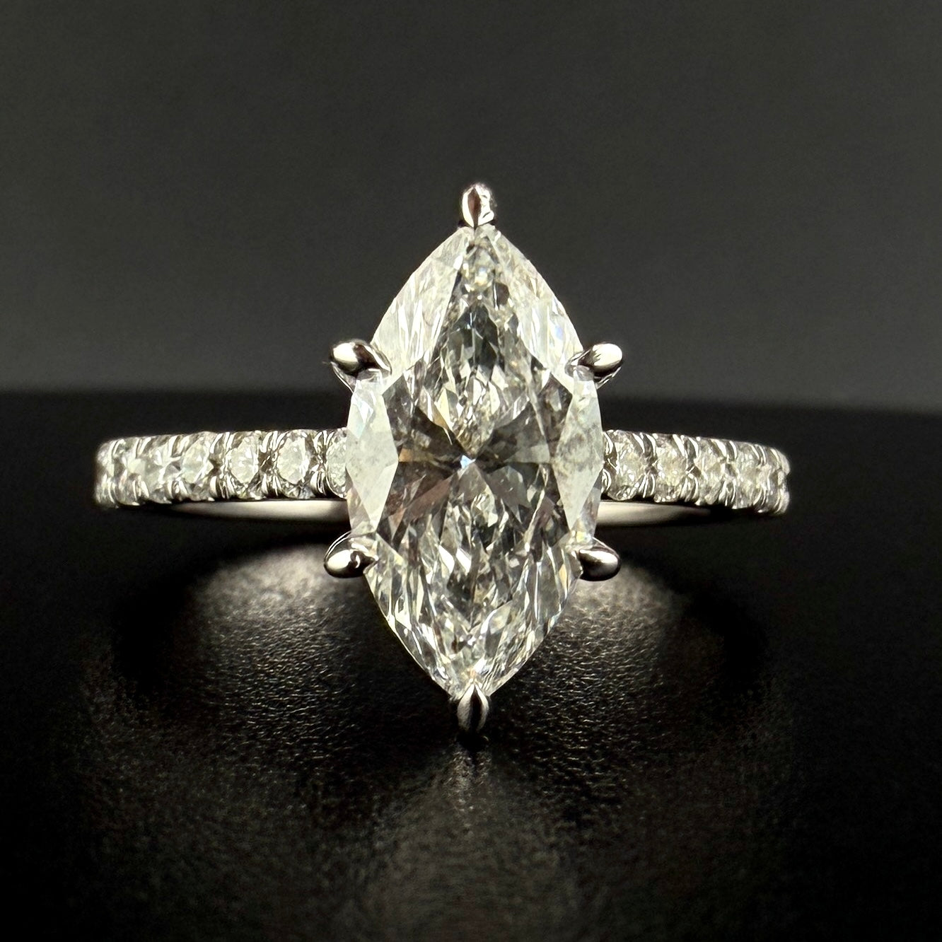 14K White Gold 1.55 CT Marquise Center Lab-Grown Diamond Ring – 2.0 CTW Total, VVS Clarity
