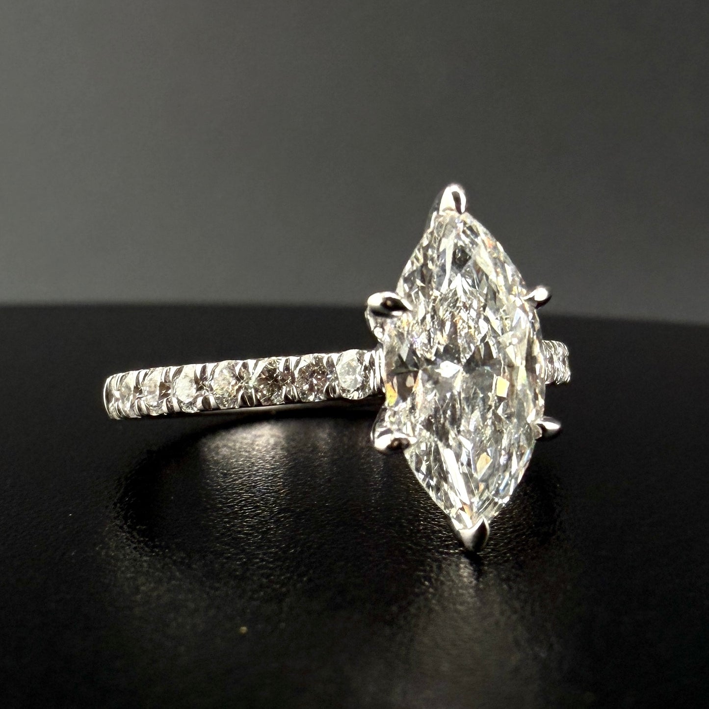 14K White Gold 1.55 CT Marquise Center Lab-Grown Diamond Ring – 2.0 CTW Total, VVS Clarity