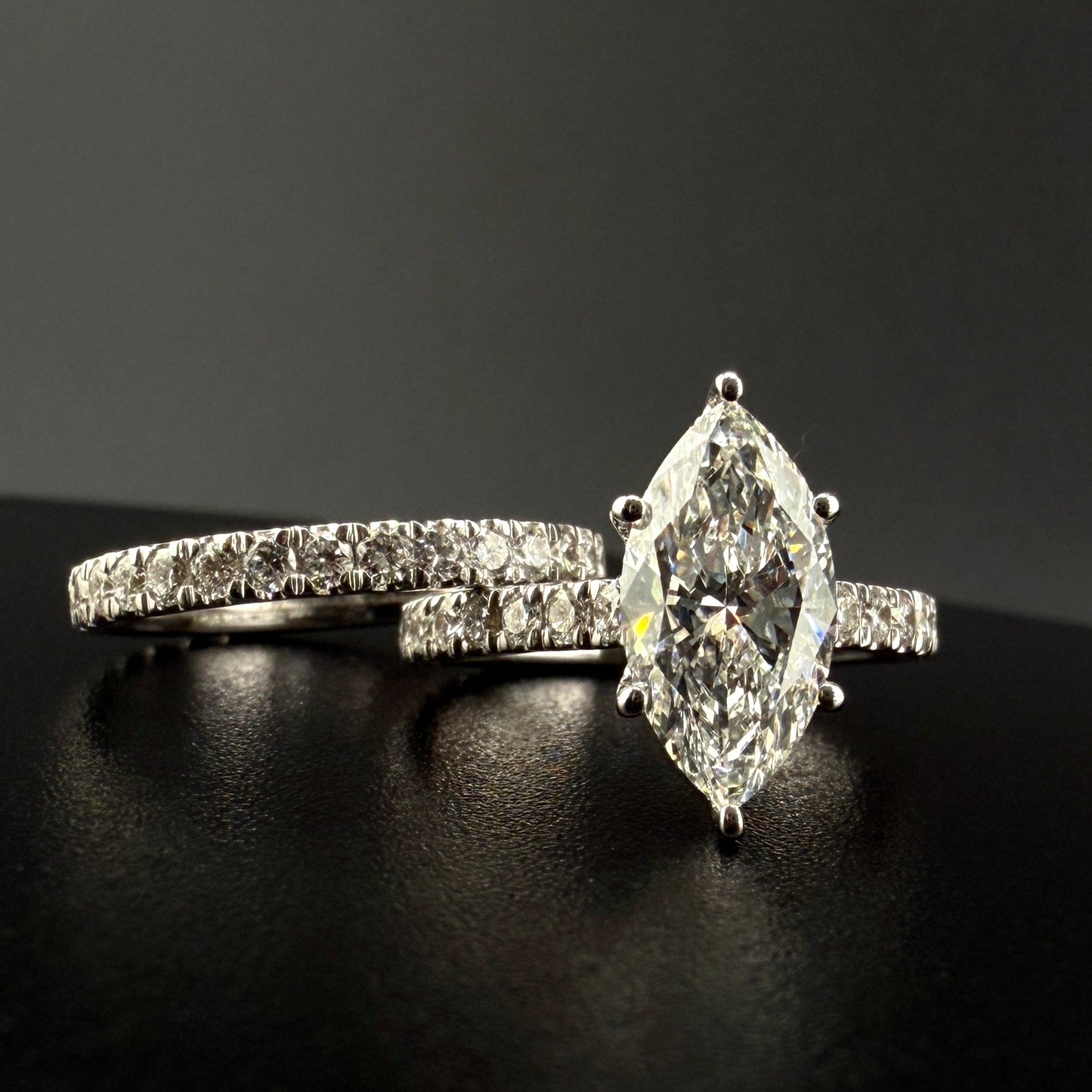 14K White Gold 2.01 CT Marquise Center Bridal Set with Matching Band – 3.29 CTW Total