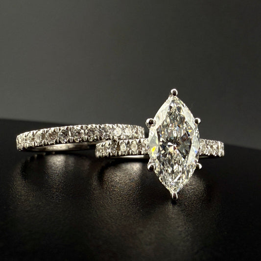 14K White Gold 2.01 CT Marquise Center Bridal Set with Matching Band – 3.29 CTW Total