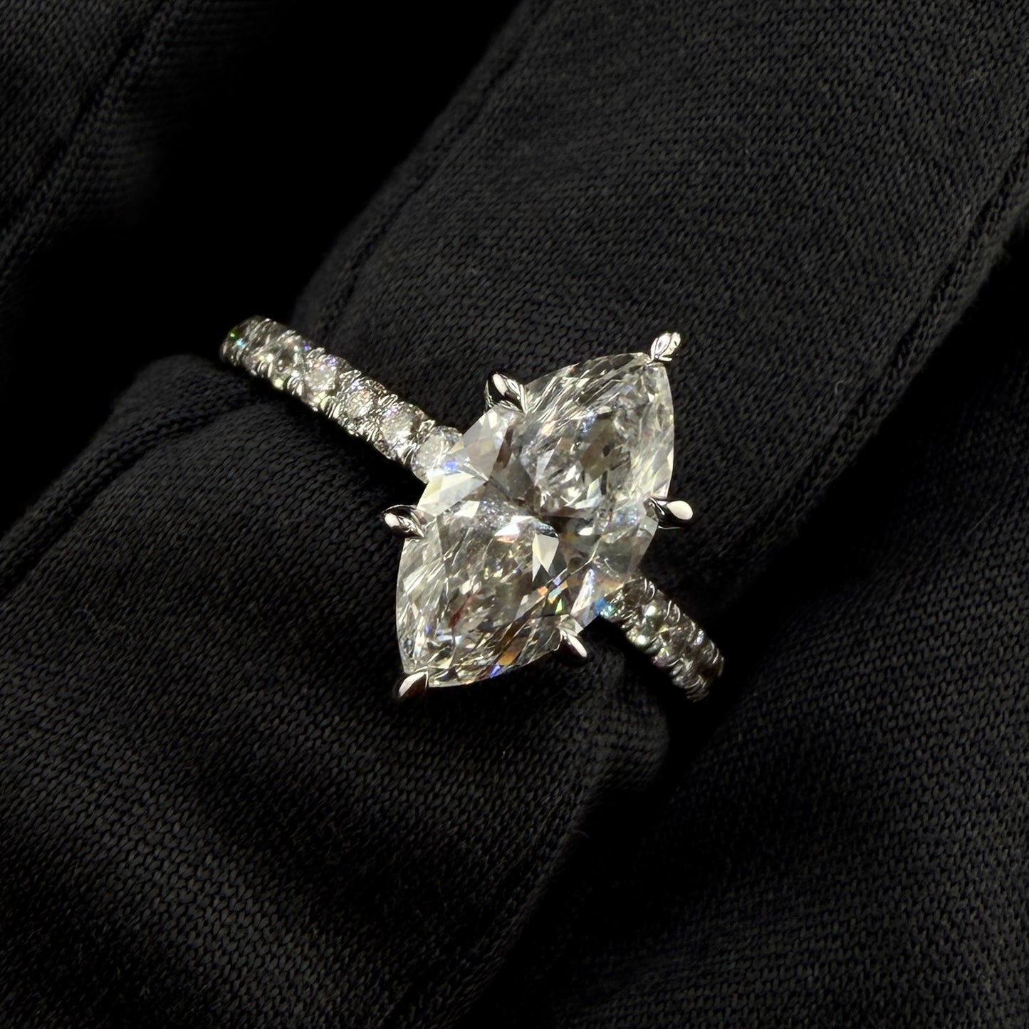 14K White Gold 1.55 CT Marquise Center Lab-Grown Diamond Ring – 2.0 CTW Total, VVS Clarity