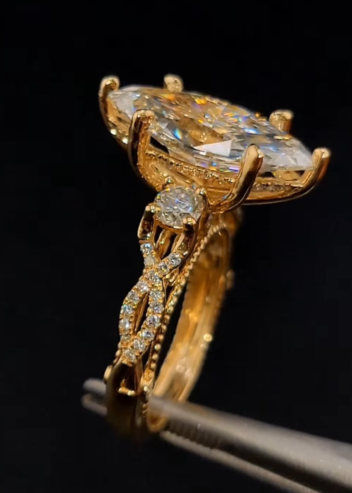 14K YELLOW GOLD 5.00 CTR MARQUISE 6.3 CTW F/VS1 BRIDAL SET